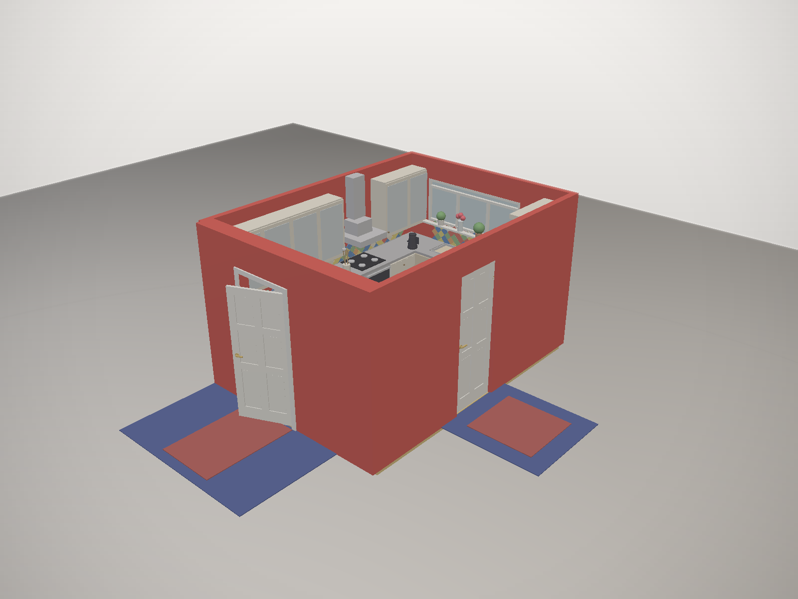 3/4 isometric view of the Red Wall Kitchen
